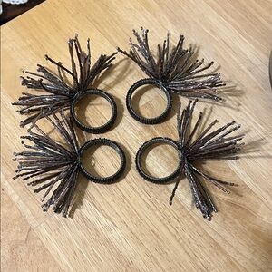 Purple-Brown Beaded Napkin Rings Set of 4